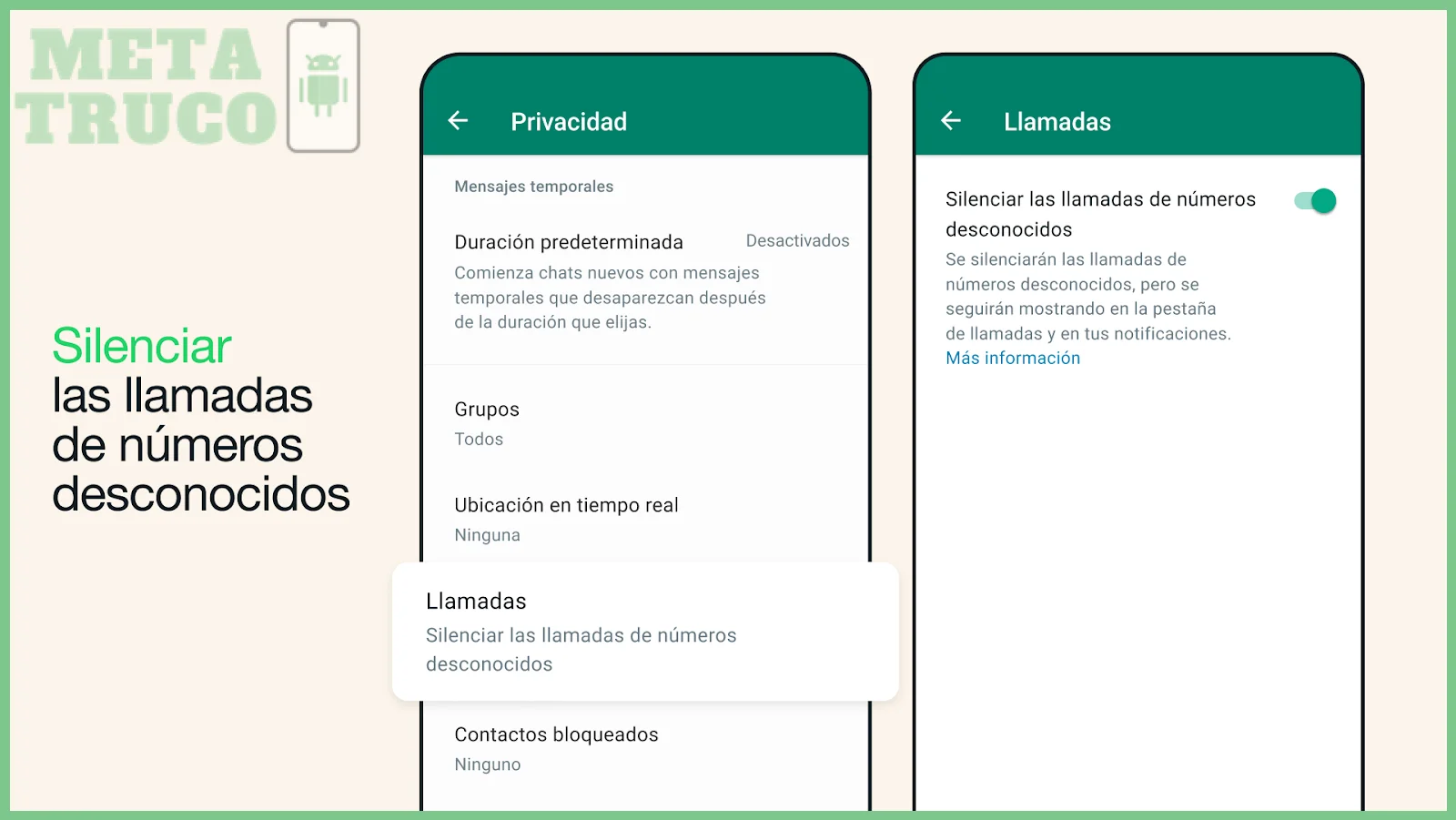 Cómo silenciar llamadas de desconocidos en WhatsApp