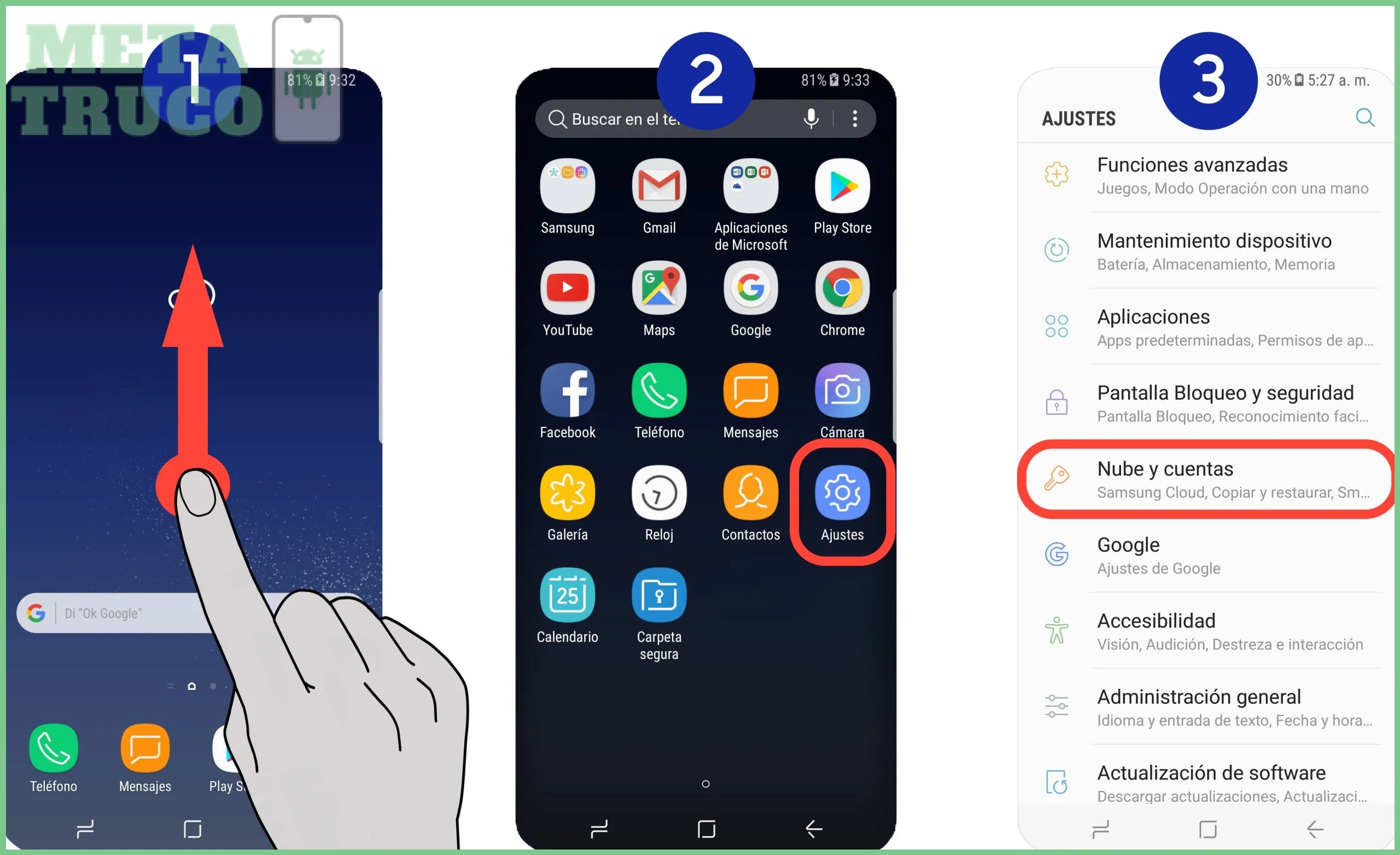 Paso 1 — Localizar el menú de cuentas según tu marca de móvil
