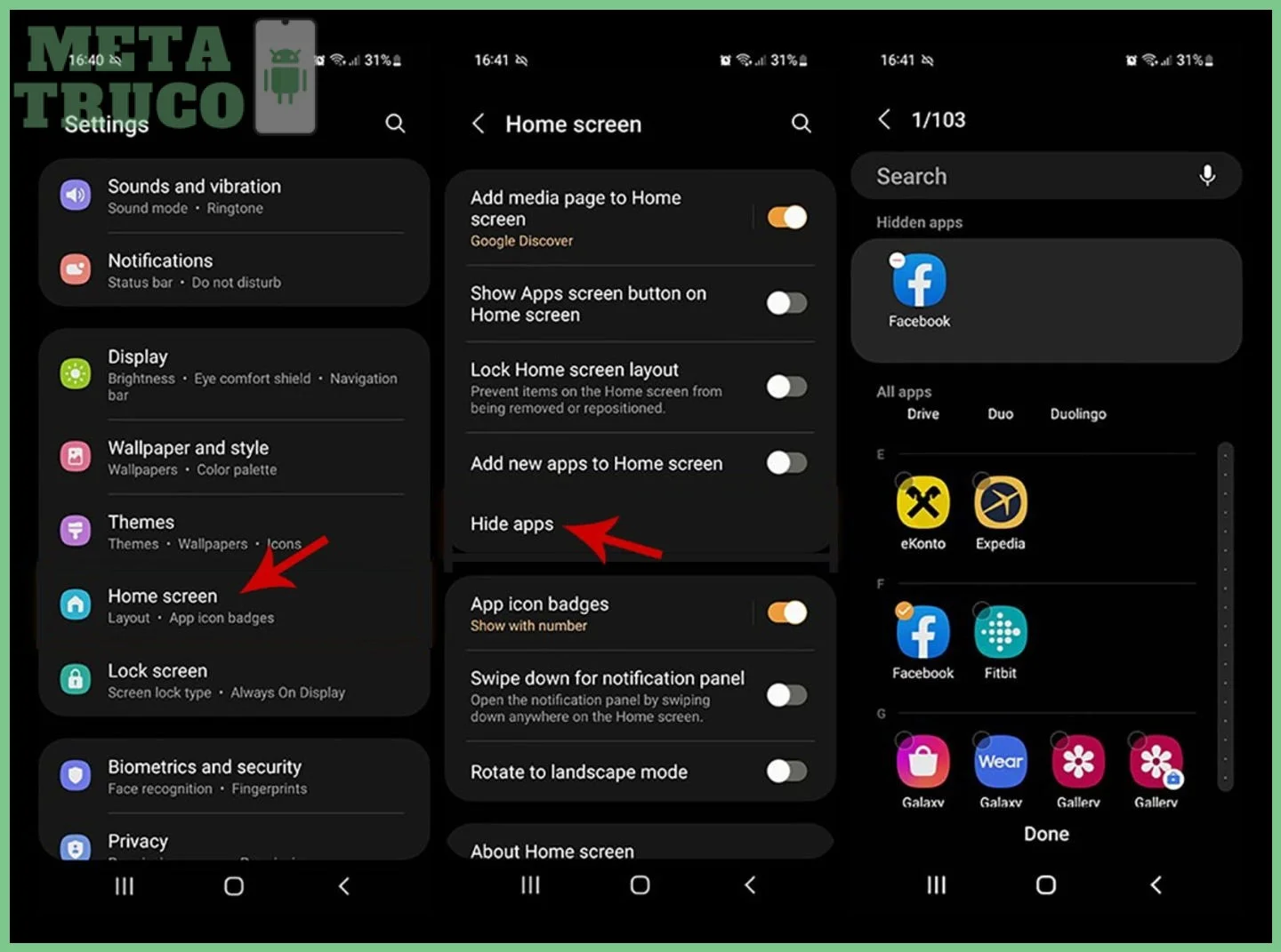 Paso 1 — Ocultar apps usando el cajón de aplicaciones nativo de Samsung One UI