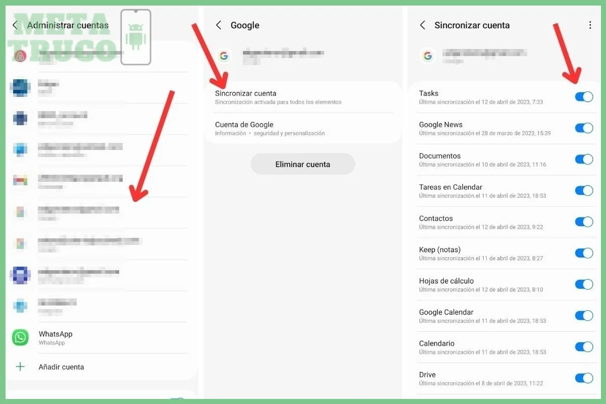 Paso 2 — Desactivar la sincronización automática de Google sin borrar la cuenta
